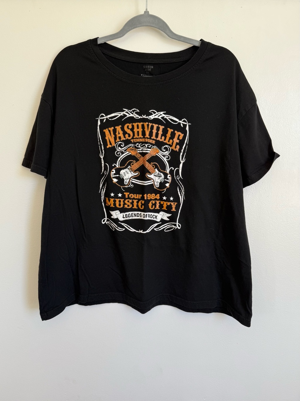 SHEIN Black Nashville Music City Graphic Tee with Orange and White Print